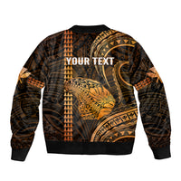 Personalised Hawaiian Islands Sleeve Zip Bomber Jacket Lani Map Gold Kanaka With Kakau LT14 - Polynesian Pride