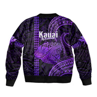 Polynesian Pride Hawaiian Islands Sleeve Zip Bomber Jacket Kauai Map Purple Kanaka With Kakau LT14 - Polynesian Pride