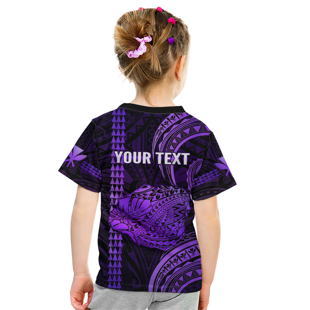 Personalised Hawaiian Islands Kid T Shirt Kauai Map Purple Kanaka With Kakau LT14 - Polynesian Pride