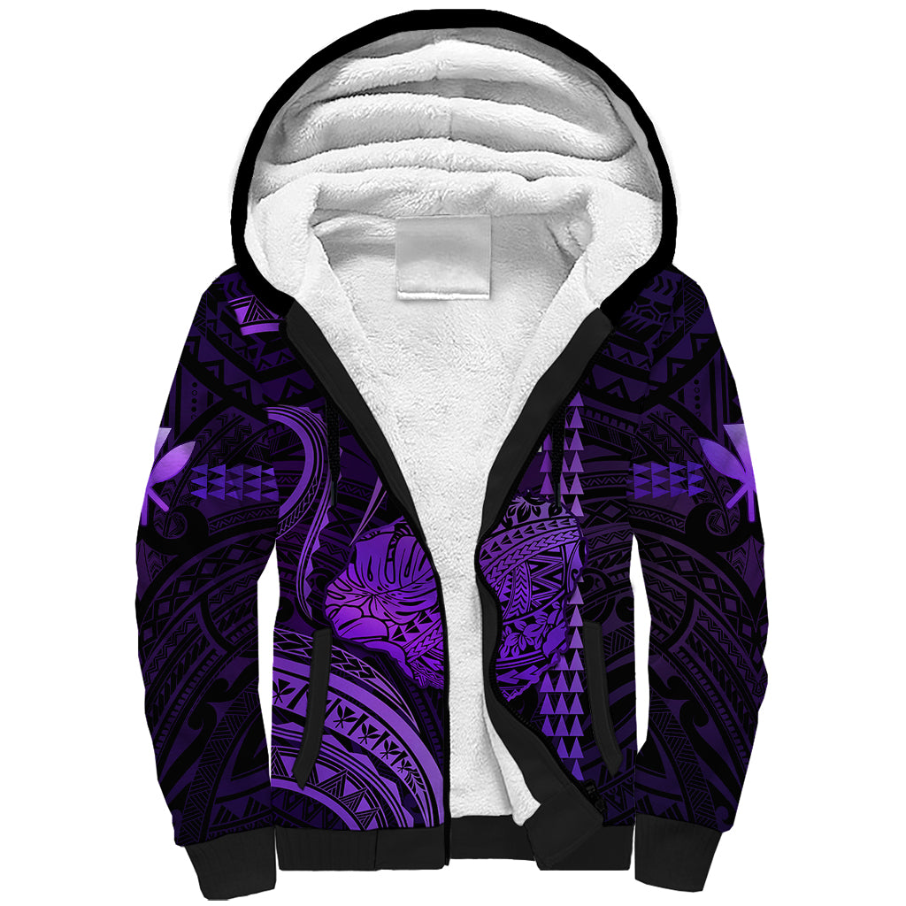 Personalised Hawaiian Islands Sherpa Hoodie Kauai Map Purple Kanaka With Kakau LT14 Unisex Purple - Polynesian Pride