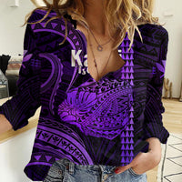 Personalised Hawaiian Islands Women Casual Shirt Kauai Map Purple Kanaka With Kakau LT14 Female Purple - Polynesian Pride