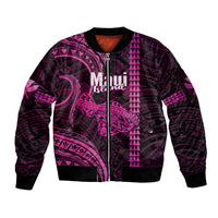 Polynesian Pride Hawaiian Islands Sleeve Zip Bomber Jacket Maui Map Pink Kanaka With Kakau LT14 Unisex Pink - Polynesian Pride