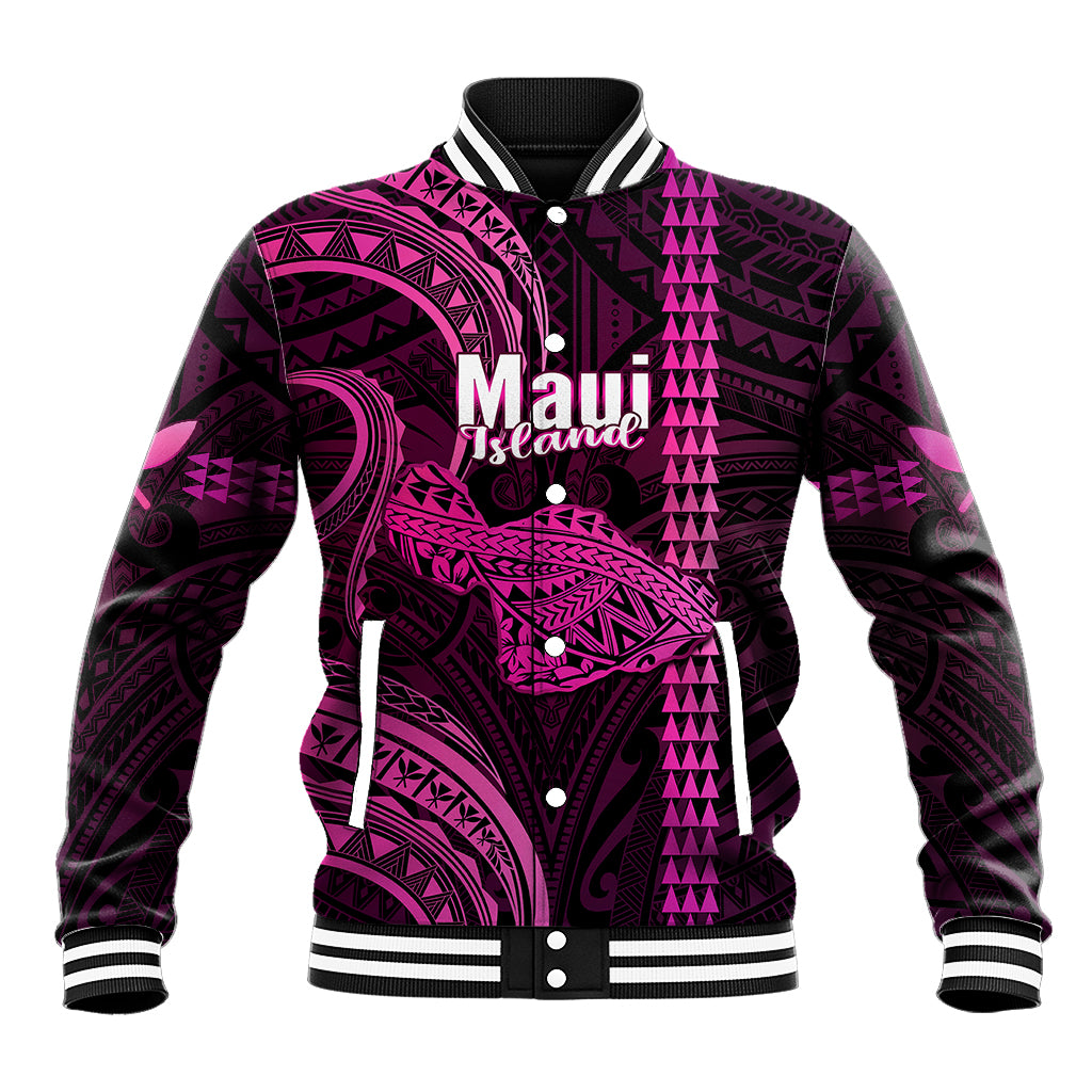 Personalised Hawaiian Islands Baseball Jacket Maui Map Pink Kanaka With Kakau LT14 Unisex Pink - Polynesian Pride