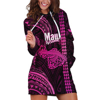 Personalised Hawaiian Islands Hoodie Dress Maui Map Pink Kanaka With Kakau LT14 Pink - Polynesian Pride