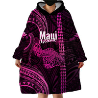 Personalised Hawaiian Islands Wearable Blanket Hoodie Maui Map Pink Kanaka With Kakau LT14 - Polynesian Pride