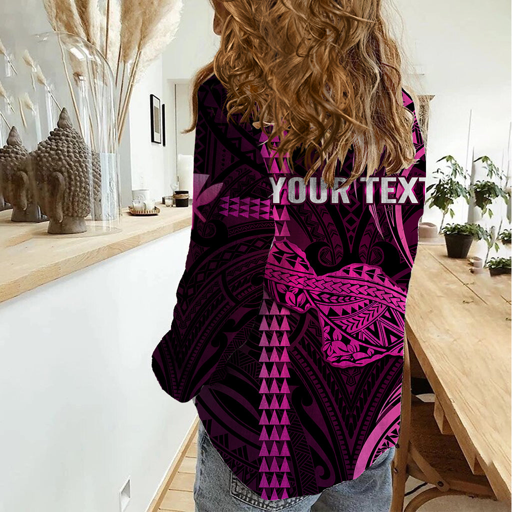 Personalised Hawaiian Islands Women Casual Shirt Maui Map Pink Kanaka With Kakau LT14 - Polynesian Pride