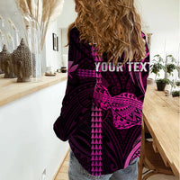 Personalised Hawaiian Islands Women Casual Shirt Maui Map Pink Kanaka With Kakau LT14 - Polynesian Pride