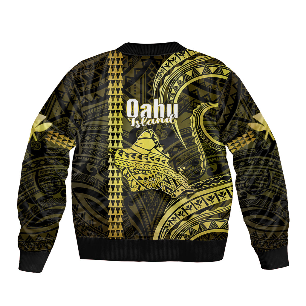 Polynesian Pride Hawaiian Islands Bomber Jacket Oahu Map Yellow Kanaka With Kakau LT14 - Polynesian Pride