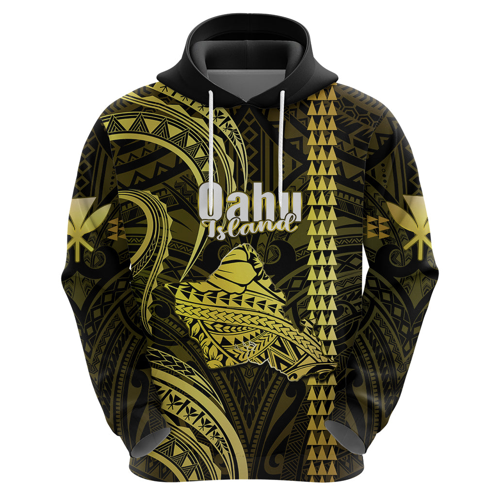 Polynesian Pride Hawaiian Islands Hoodie Oahu Map Yellow Kanaka With Kakau LT14 - Polynesian Pride