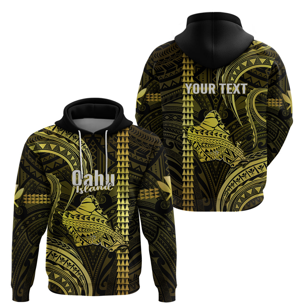 Custom Hawaiian Islands Hoodie Oahu Map Yellow Kanaka With Kakau LT14 - Polynesian Pride