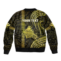 Personalised Hawaiian Islands Sleeve Zip Bomber Jacket Oahu Map Yellow Kanaka With Kakau LT14 - Polynesian Pride