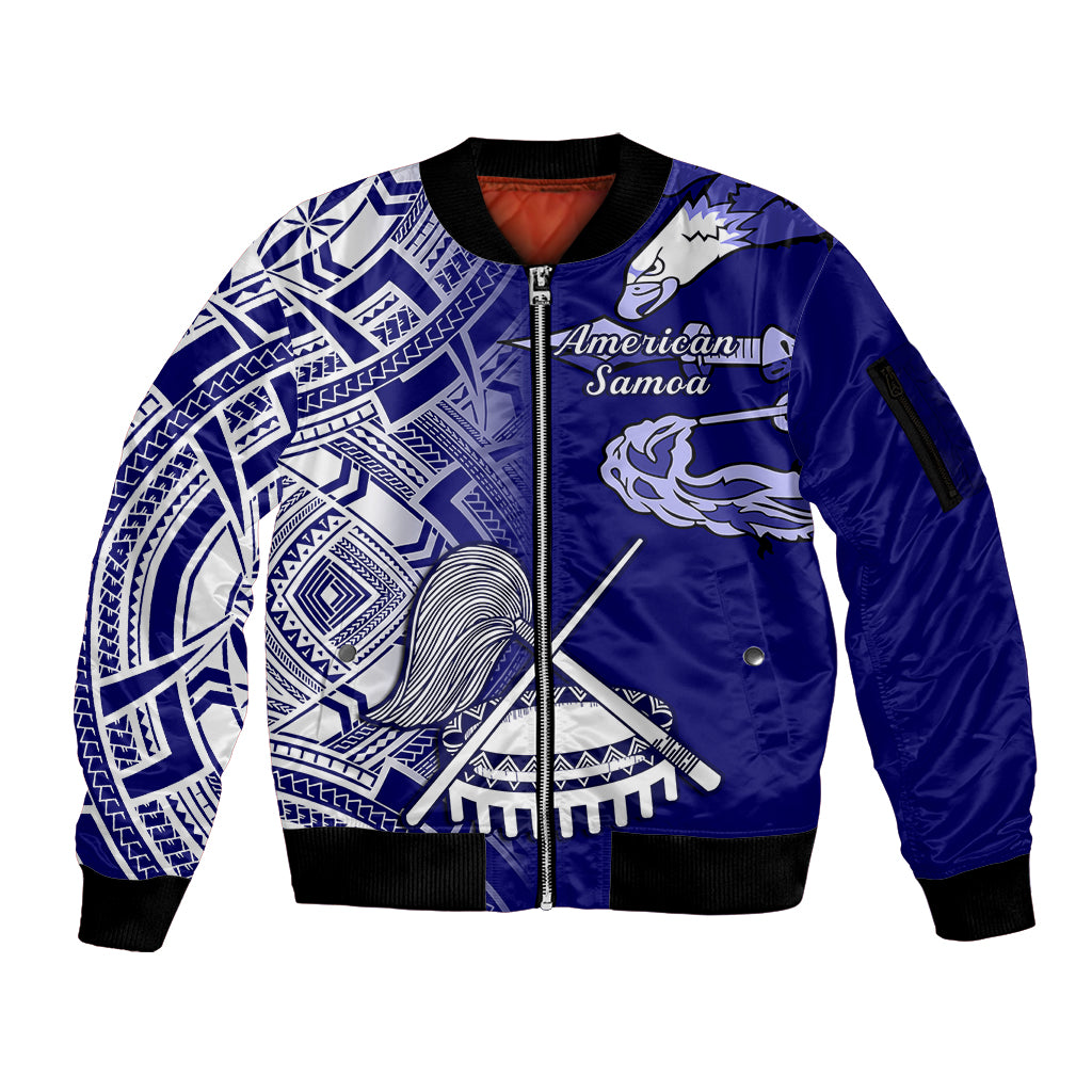 Personalised American Samoa Sleeve Zip Bomber Jacket July 4 Independence Day LT14 Unisex Blue - Polynesian Pride