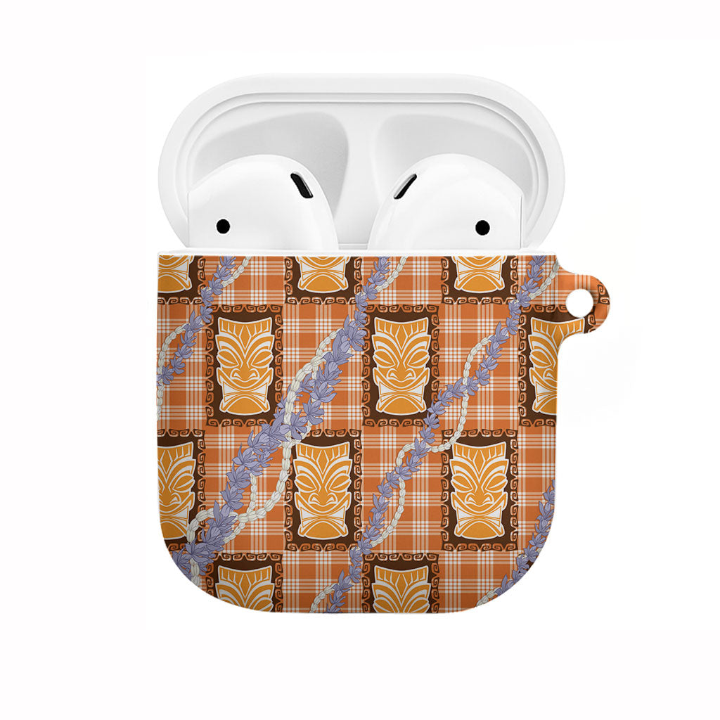 Aloha Hawaii Tiki Palaka Motifs AirPods Case Honohono Lei Orange Elegant Vibes