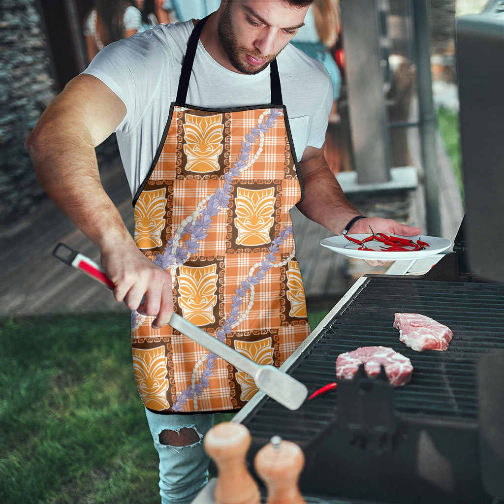 Aloha Hawaii Tiki Palaka Motifs Apron Honohono Lei Orange Elegant Vibes LT14 - Polynesian Pride