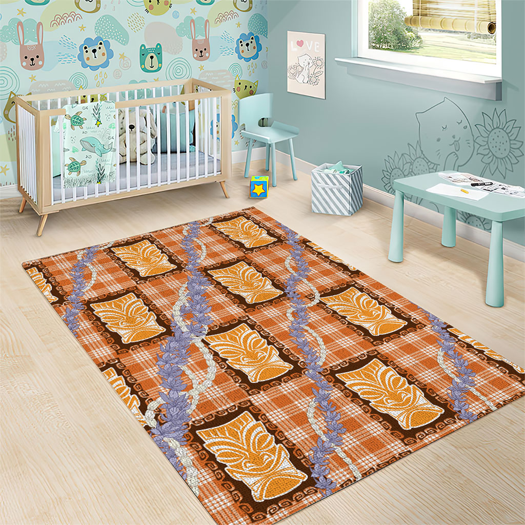 Aloha Hawaii Tiki Palaka Motifs Area Rug Honohono Lei Orange Elegant Vibes