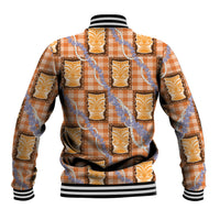 Aloha Hawaii Tiki Palaka Motifs Baseball Jacket Honohono Lei Orange Elegant Vibes
