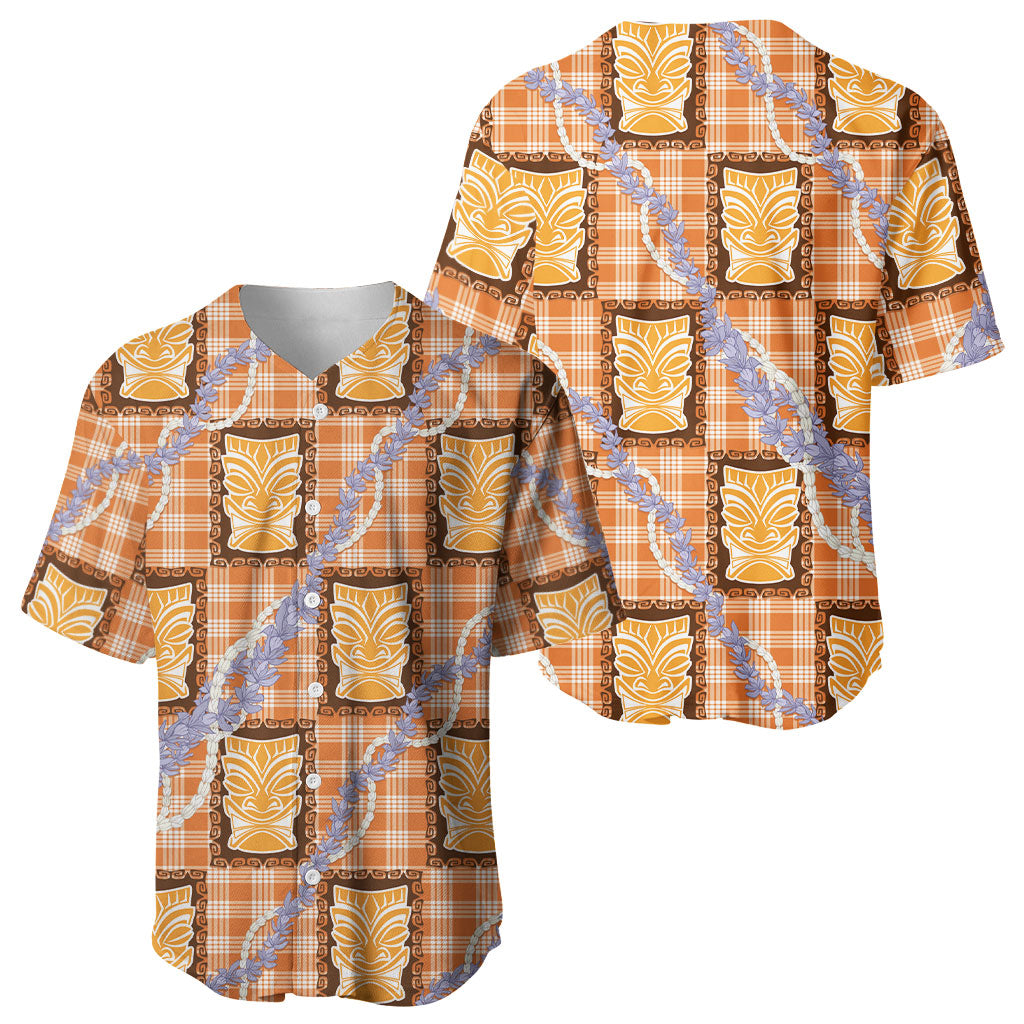 Aloha Hawaii Tiki Palaka Motifs Baseball Jersey Honohono Lei Orange Elegant Vibes