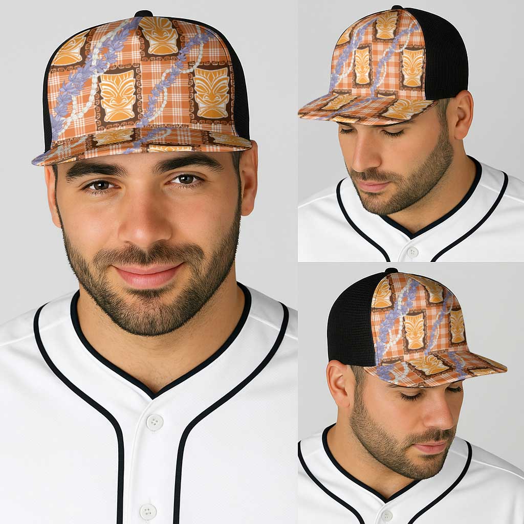Aloha Hawaii Tiki Palaka Motifs Baseball Net Cap Honohono Lei Orange Elegant Vibes LT14 - Polynesian Pride