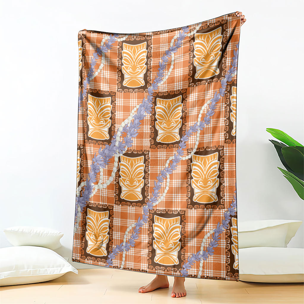 Aloha Hawaii Tiki Palaka Motifs Blanket Honohono Lei Orange Elegant Vibes