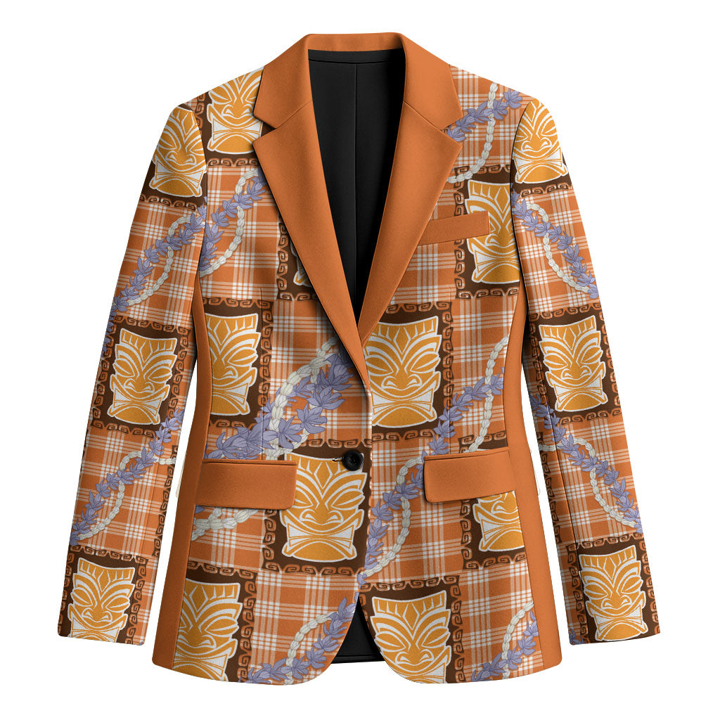 Aloha Hawaii Tiki Palaka Motifs Blazer Honohono Lei Orange Elegant Vibes LT14 Unisex Orange - Polynesian Pride