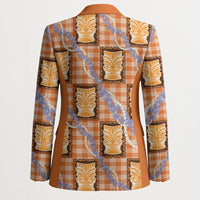 Aloha Hawaii Tiki Palaka Motifs Blazer Honohono Lei Orange Elegant Vibes LT14 - Polynesian Pride