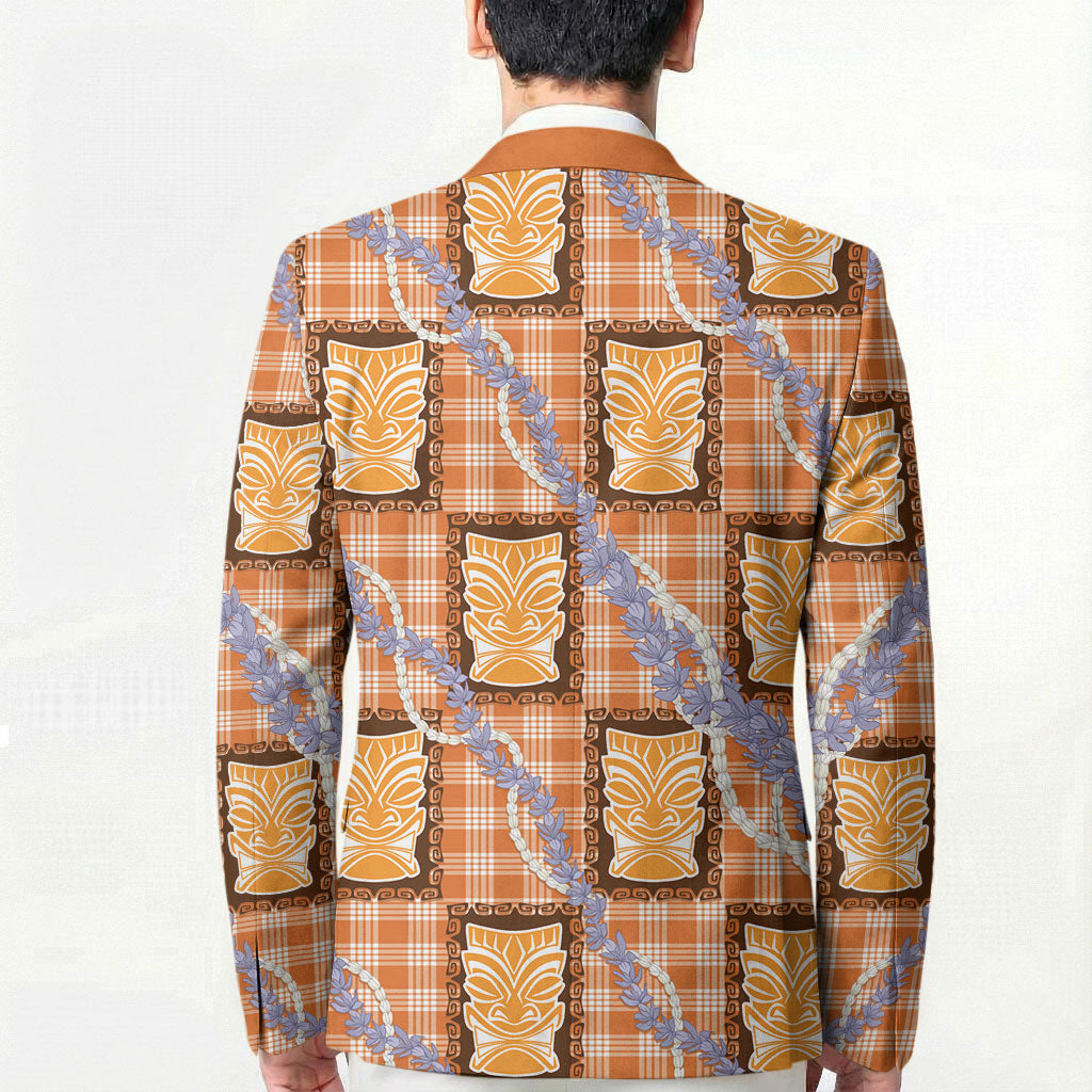 Aloha Hawaii Tiki Palaka Motifs Blazer Honohono Lei Orange Elegant Vibes LT14 - Polynesian Pride
