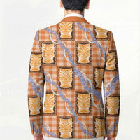 Aloha Hawaii Tiki Palaka Motifs Blazer Honohono Lei Orange Elegant Vibes LT14 - Polynesian Pride