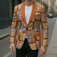 Aloha Hawaii Tiki Palaka Motifs Blazer Honohono Lei Orange Elegant Vibes LT14 - Polynesian Pride