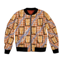 Aloha Hawaii Tiki Palaka Motifs Bomber Jacket Honohono Lei Orange Elegant Vibes LT14 Unisex Orange - Polynesian Pride