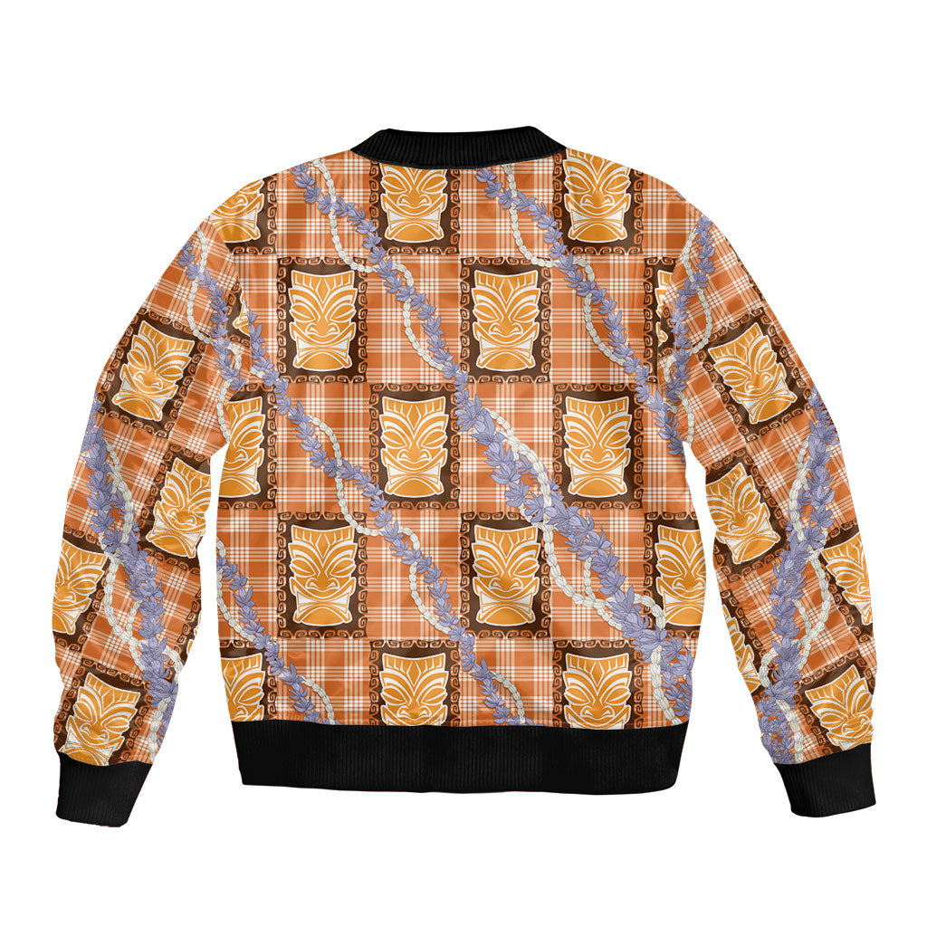 Aloha Hawaii Tiki Palaka Motifs Bomber Jacket Honohono Lei Orange Elegant Vibes LT14 - Polynesian Pride
