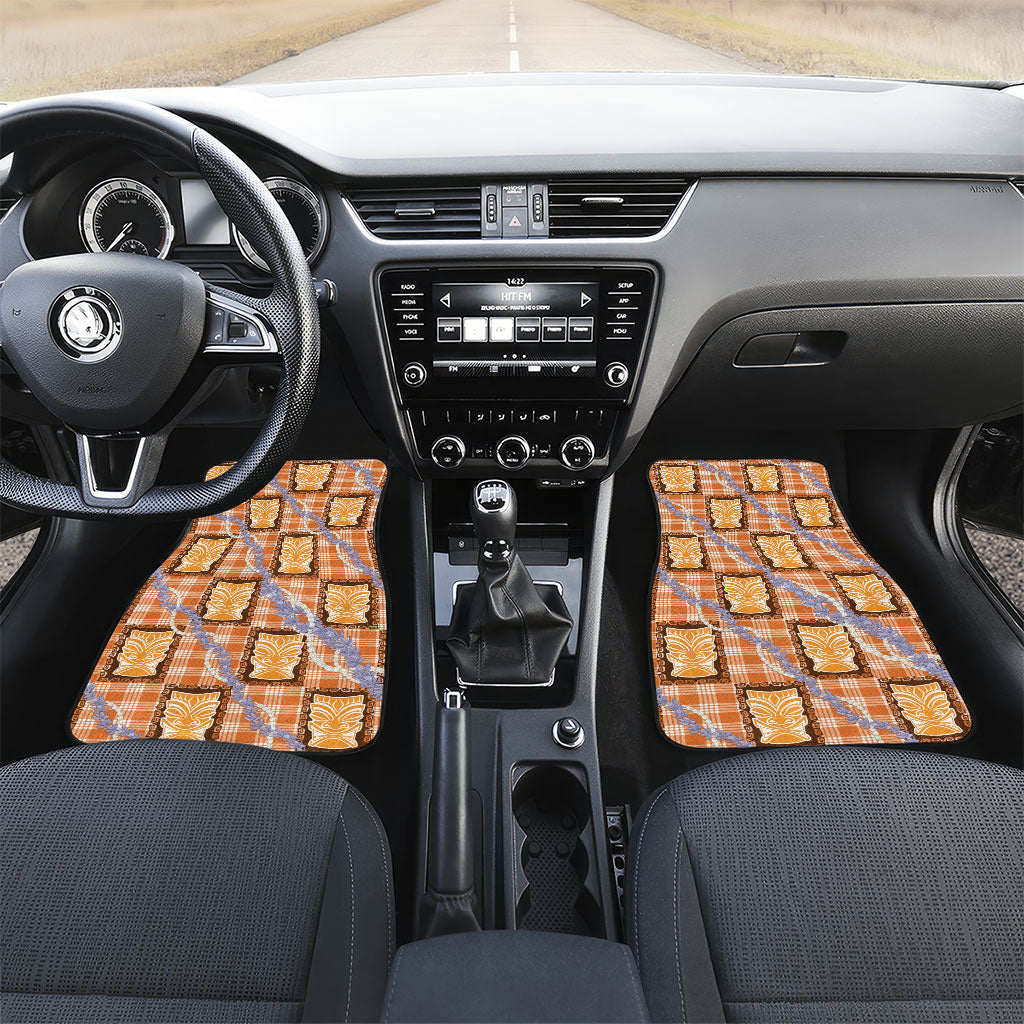 Aloha Hawaii Tiki Palaka Motifs Car Mats Honohono Lei Orange Elegant Vibes