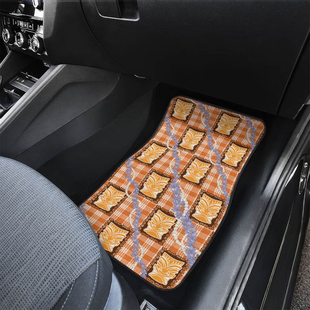 Aloha Hawaii Tiki Palaka Motifs Car Mats Honohono Lei Orange Elegant Vibes