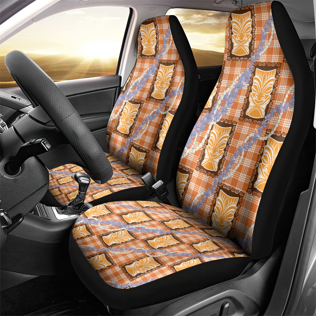 Aloha Hawaii Tiki Palaka Motifs Car Seat Cover Honohono Lei Orange Elegant Vibes