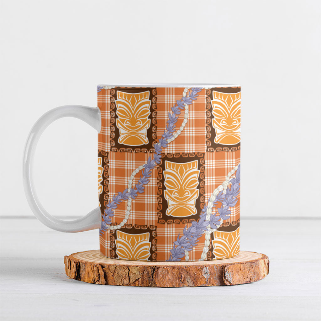 Aloha Hawaii Tiki Palaka Motifs Ceramic Mug Honohono Lei Orange Elegant Vibes LT14 Orange - Polynesian Pride