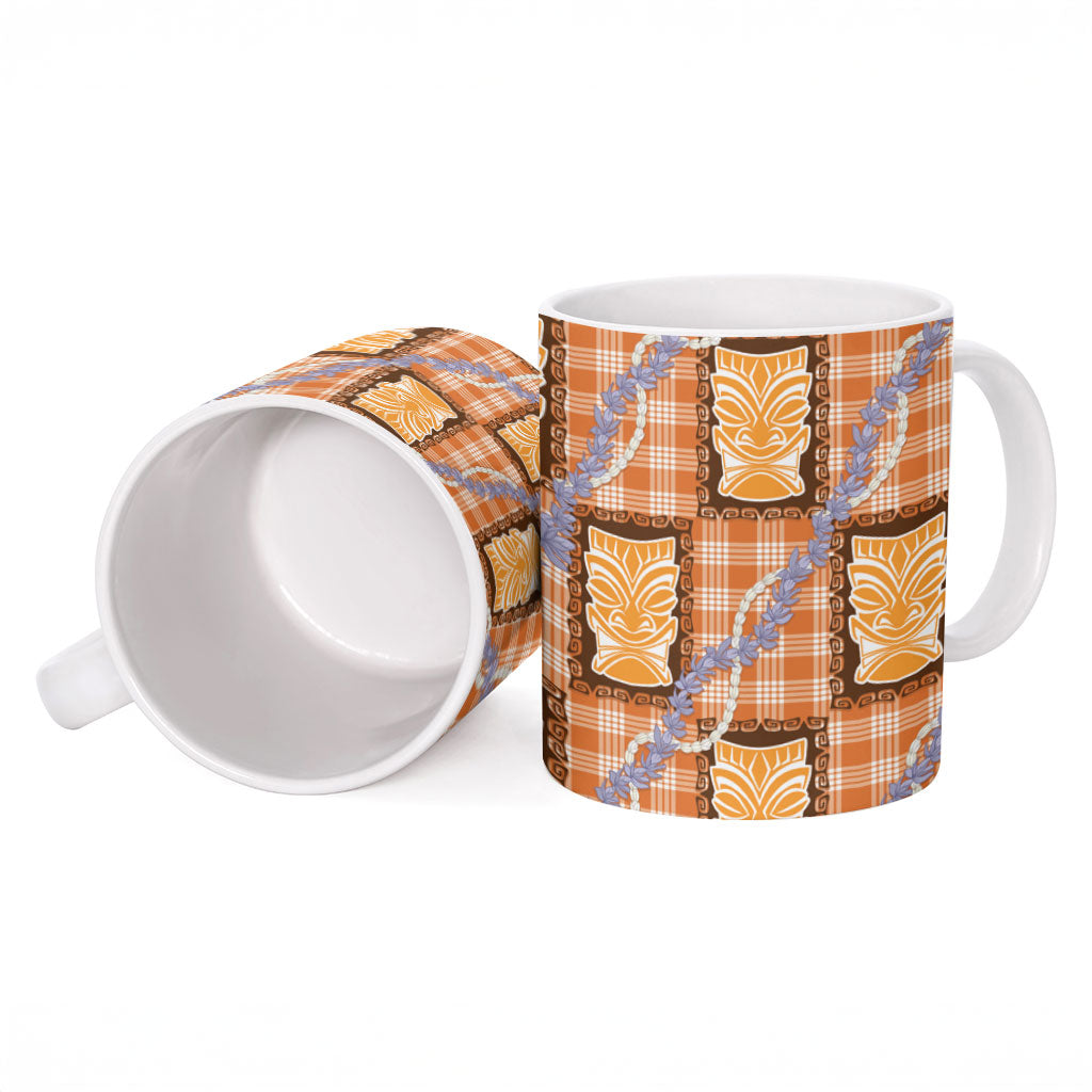 Aloha Hawaii Tiki Palaka Motifs Ceramic Mug Honohono Lei Orange Elegant Vibes LT14 - Polynesian Pride