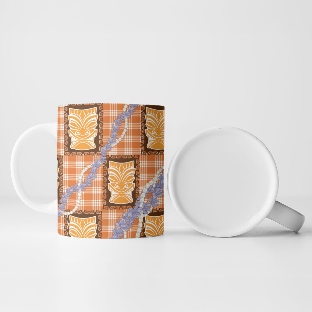 Aloha Hawaii Tiki Palaka Motifs Ceramic Mug Honohono Lei Orange Elegant Vibes LT14 - Polynesian Pride