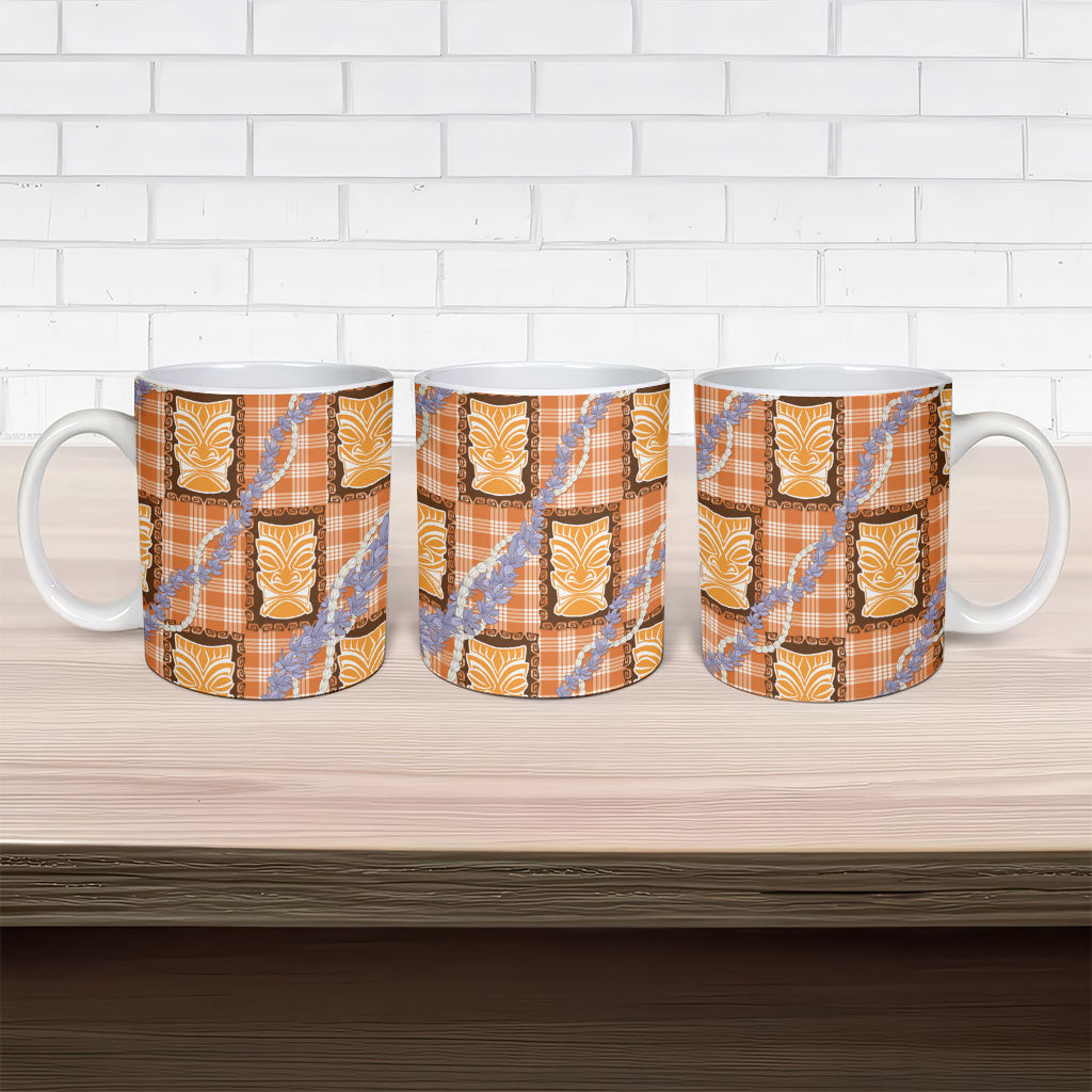 Aloha Hawaii Tiki Palaka Motifs Ceramic Mug Honohono Lei Orange Elegant Vibes LT14 - Polynesian Pride