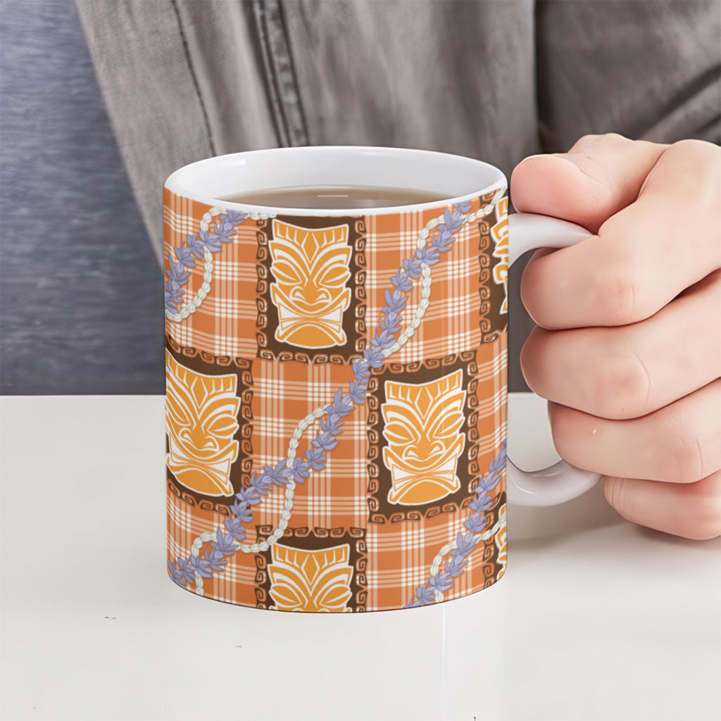 Aloha Hawaii Tiki Palaka Motifs Ceramic Mug Honohono Lei Orange Elegant Vibes LT14 - Polynesian Pride