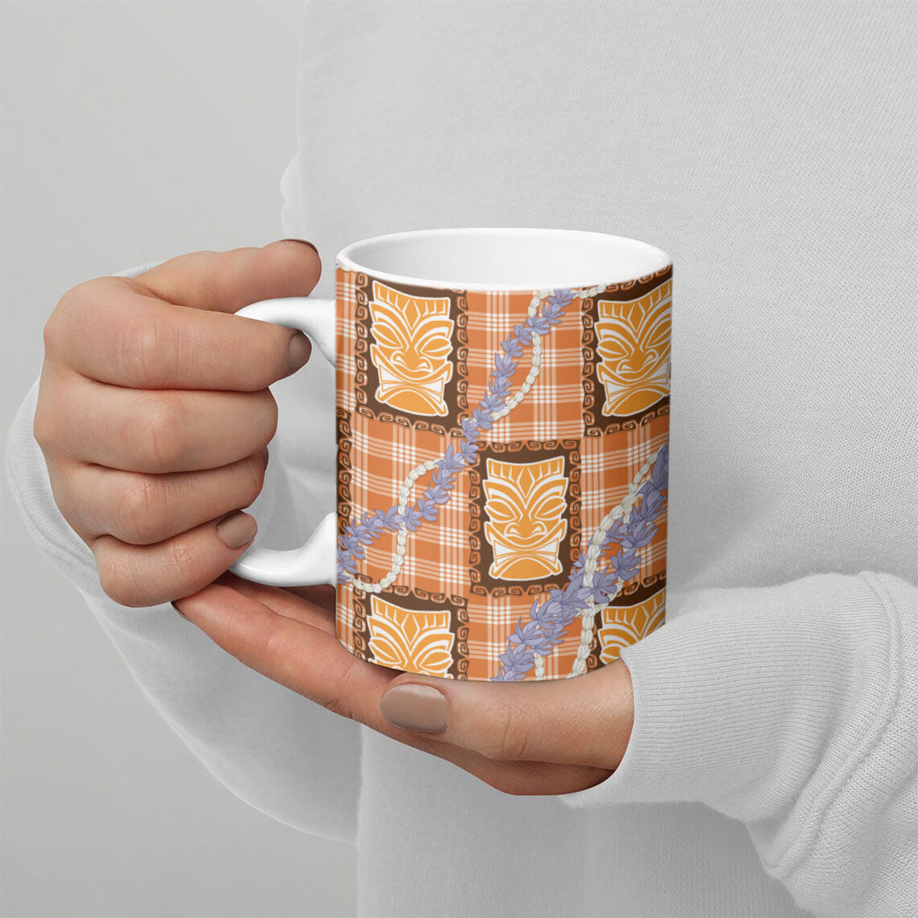Aloha Hawaii Tiki Palaka Motifs Ceramic Mug Honohono Lei Orange Elegant Vibes LT14 - Polynesian Pride