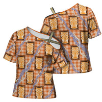 Aloha Hawaii Tiki Palaka Motifs Cross Shoulder Shirt Honohono Lei Orange Elegant Vibes