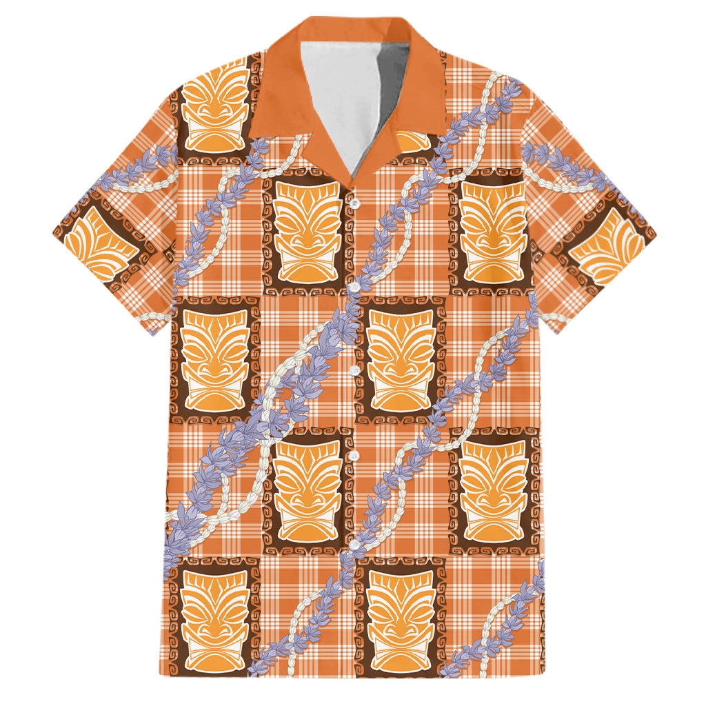 Aloha Hawaii Tiki Palaka Motifs Family Matching Off Shoulder Maxi Dress and Hawaiian Shirt Honohono Lei Orange Elegant Vibes LT14 Dad's Shirt - Short Sleeve Orange - Polynesian Pride