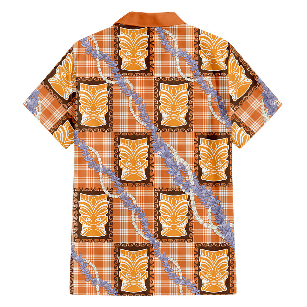 Aloha Hawaii Tiki Palaka Motifs Family Matching Off Shoulder Maxi Dress and Hawaiian Shirt Honohono Lei Orange Elegant Vibes LT14 - Polynesian Pride