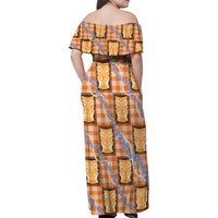 Aloha Hawaii Tiki Palaka Motifs Family Matching Off Shoulder Maxi Dress and Hawaiian Shirt Honohono Lei Orange Elegant Vibes LT14 - Polynesian Pride