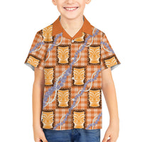 Aloha Hawaii Tiki Palaka Motifs Family Matching Off Shoulder Short Dress and Hawaiian Shirt Honohono Lei Orange Elegant Vibes LT14 Son's Shirt Orange - Polynesian Pride