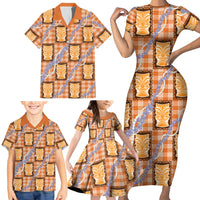 Aloha Hawaii Tiki Palaka Motifs Family Matching Short Sleeve Bodycon Dress and Hawaiian Shirt Honohono Lei Orange Elegant Vibes