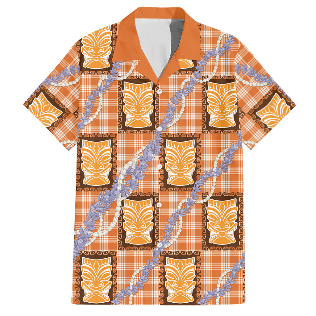 Aloha Hawaii Tiki Palaka Motifs Hawaiian Shirt Honohono Lei Orange Elegant Vibes