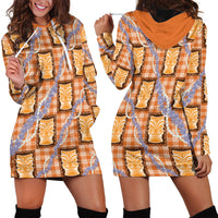 Aloha Hawaii Tiki Palaka Motifs Hoodie Dress Honohono Lei Orange Elegant Vibes