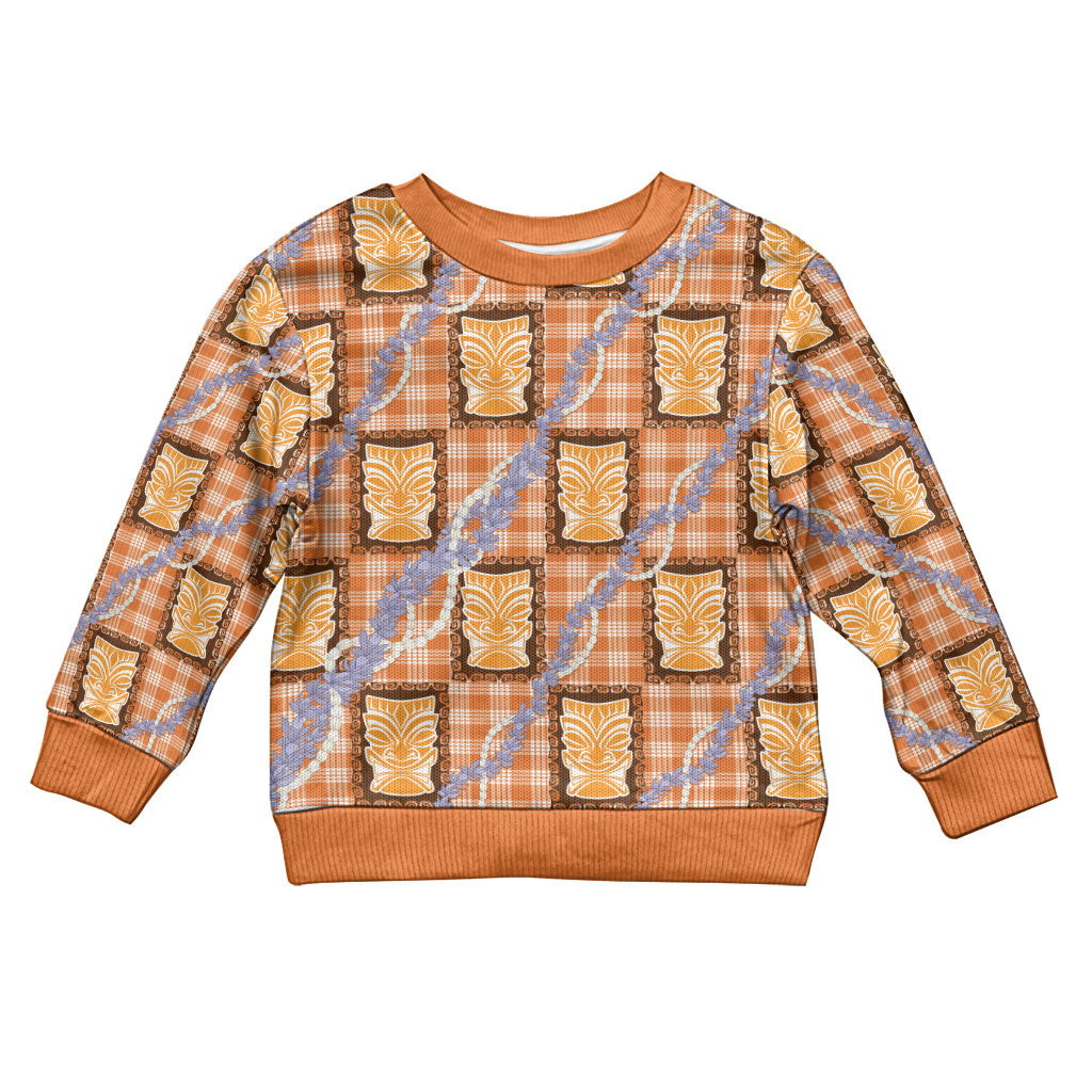 Aloha Hawaii Tiki Palaka Motifs Kid Ugly Christmas Sweater Honohono Lei Orange Elegant Vibes LT14 Kid Orange - Polynesian Pride