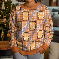 Aloha Hawaii Tiki Palaka Motifs Kid Ugly Christmas Sweater Honohono Lei Orange Elegant Vibes LT14 - Polynesian Pride