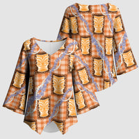Aloha Hawaii Tiki Palaka Motifs Kimono Sleeve Blouse Honohono Lei Orange Elegant Vibes